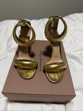 Gianvito Rossi Metallic Gold Open-Toe Ankle Strap Heels